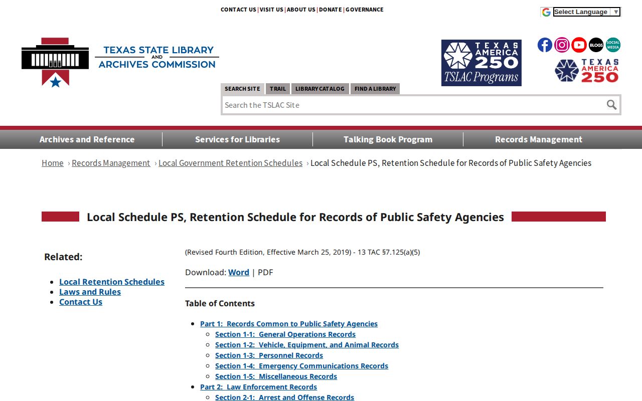 Texas Local Schedule PS release record retention guidance