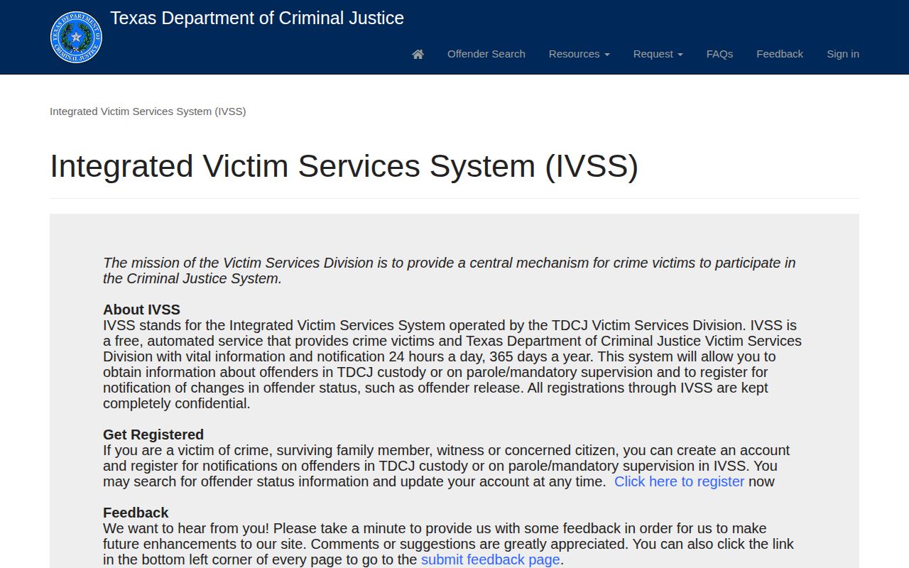 Texas IVSS person search and release-date details