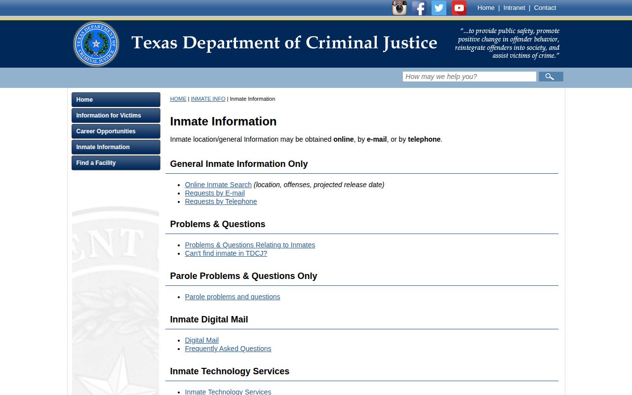 TDCJ offender information fields for Waller County state release records