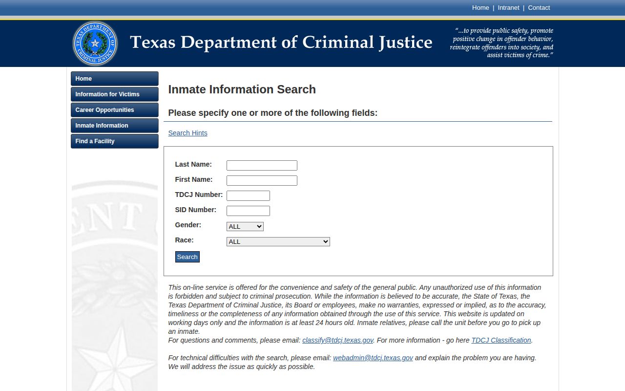 TDCJ offender search with projected release and parole review information
